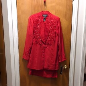 Elegant Red Women's Blazer with Embellishments